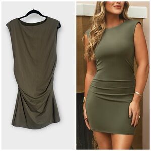 NEW Cupshe x JoJo Olive Green Boatneck Sleeveless Mini Dress, XL